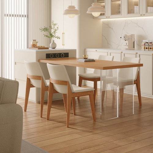 日式原木风亚克力悬浮岛台餐桌