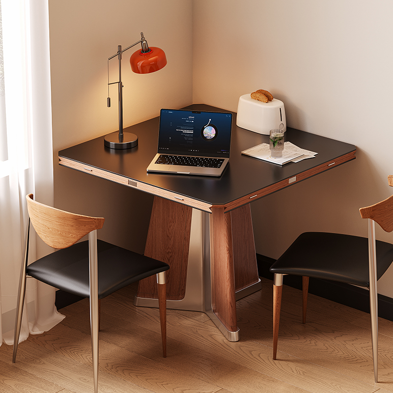 折叠岩板正方形餐桌可变圆桌