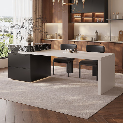 实木岛台餐桌一体伸缩意式极简