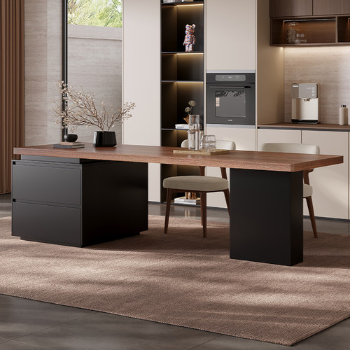 意式极简齐平岛台餐桌一体高级感