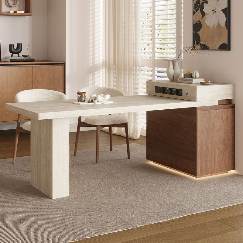 洞石下挂全岩板岛台餐桌一体中古