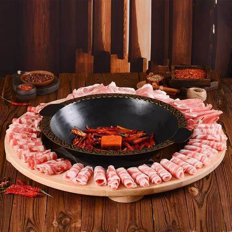 网红火锅配菜盘木质圆形烤肉盘