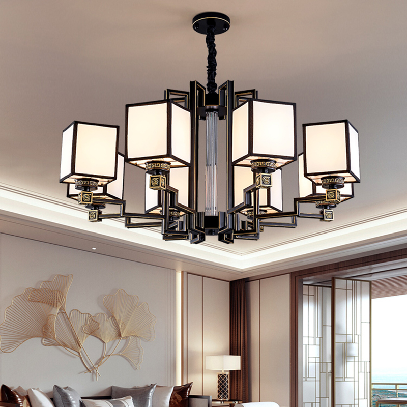 新中式吊灯酒店包间包房家装客厅灯中式餐厅大厅灯简约方形灯罩,家装灯饰光源,客厅吊灯,淘宝优惠券,粉丝福利购,淘宝优惠卷