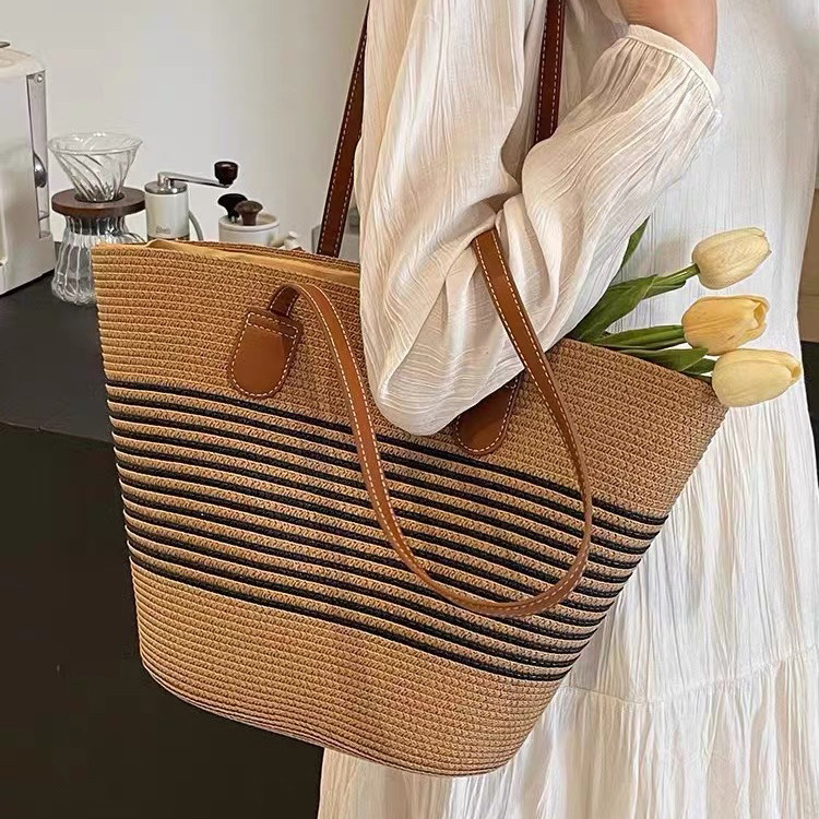草编包海边度假通勤大容量水桶托特包女小众编织手提单肩包沙滩包,箱包皮具/热销女包/男包,水桶包,淘宝优惠券,粉丝福利购,淘宝优惠卷