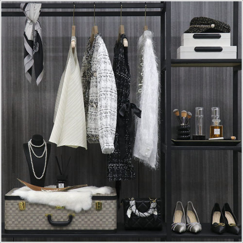 现代简约样板间主卧衣柜衣服饰品摆件全屋定制衣帽间软装设计陈列