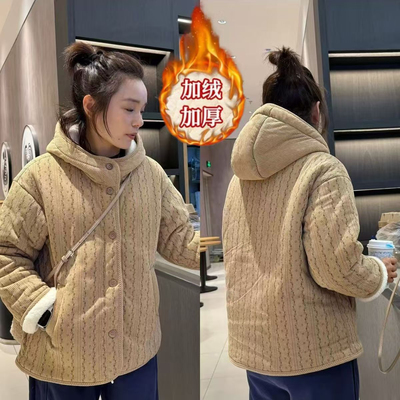 冬季妈妈装灯芯绒连帽棉服外套洋气中老年女加绒加厚棉袄休闲百搭