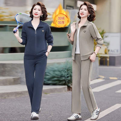 妈妈冬装加绒运动套装洋气外套