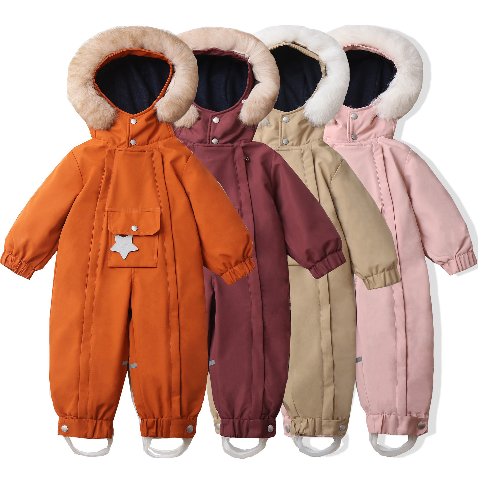 秋冬儿童连体衣男女童外出服宝宝防风水滑雪服小童薄款户外工作服