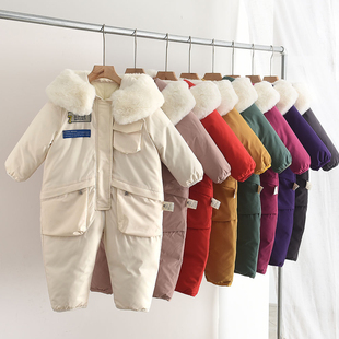 儿童加厚连体服宝宝滑雪服连体衣宝宝爬服2025冬季新款童装连身衣
