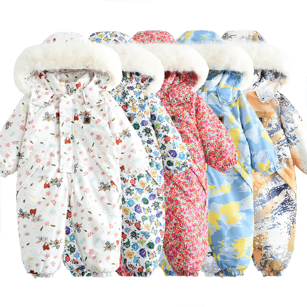 薄款加绒宝宝连体衣连身衣儿童滑雪服棉服保暖防风爬服连帽外出服