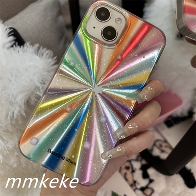 MMKEKE夏日多巴胺烟花纹镭射星星彩色适用苹果15promax手机壳iPhone16pro小众13新款17pro情侣14华为pura70