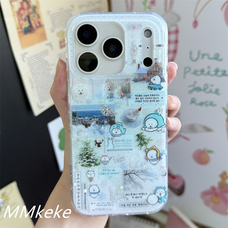 MMkeke可爱韩系ins秋冬古早感搞怪雪人自嘲熊适用iPhone17promax双层imd手机壳苹果16pro保护套15pm萌物14/13