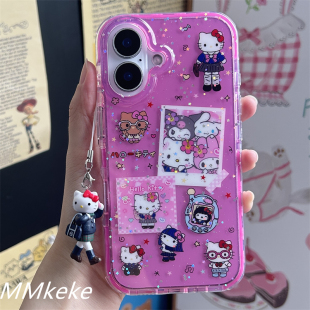 MMkeke复古日系辣妹y2k制服猫咪挂件玫红闪粉美乐蒂适用iPhone17promax双层imd手机壳苹果16PM保护套15萌物14
