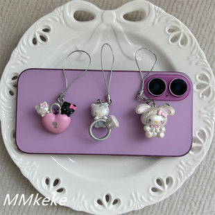 爱情讯息~日韩ins古早爱心猫咪钻戒手机链ccd相机挂件AirPods挂饰