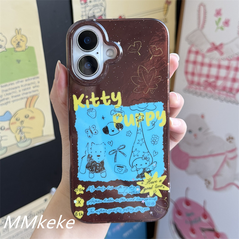 小狗猫咪插画棕色双层手机壳