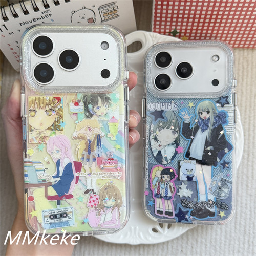 古早感二次元美少女双层手机壳