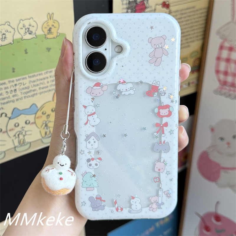 MMkeke日韩古早感ins秋冬可以放小卡照片拍立得的双层imd手机壳适用iPhone17promax保护套苹果16pro雪人15/14