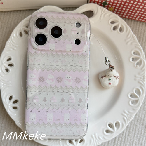 粉色费尔岛小兔子雪人双层手机壳