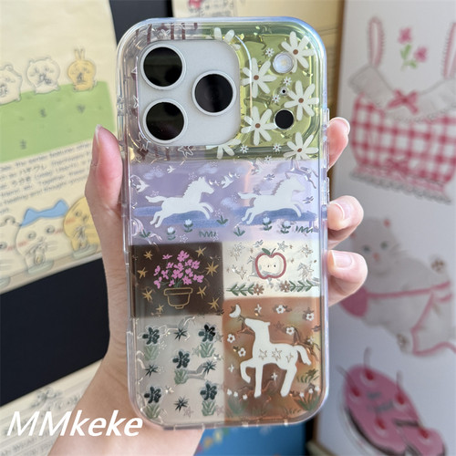 花朵卡通小马双层手机壳