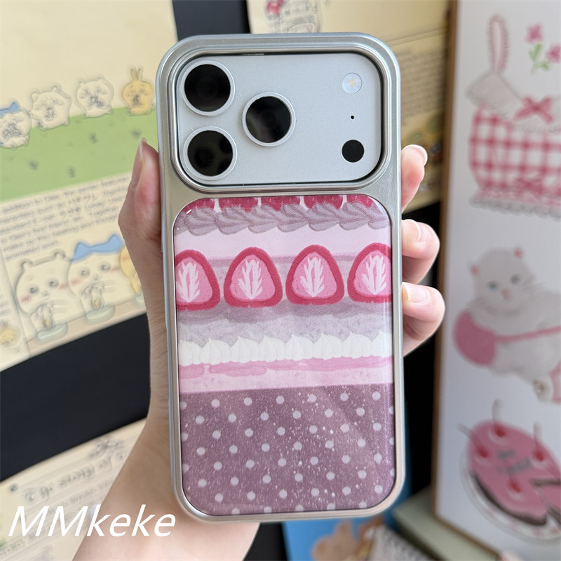 草莓蛋糕银边滴胶手机壳