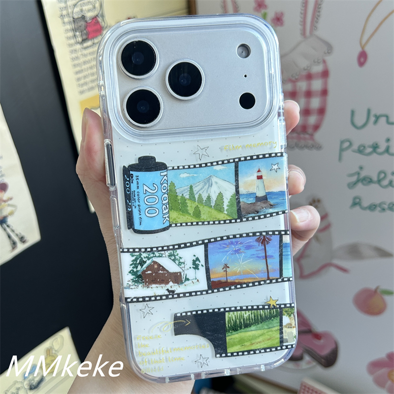MMkeke小众艺术感复古ins电影胶片四季风景插画适用iPhone17promax双层imd手机壳苹果16pro保护套15高级感14