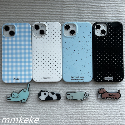 MMKEKE小众ins博主风甜美简约适用苹果15PM格纹波点泼墨手机壳iPhone17promax软壳14pm熊猫支架16pro少女心13