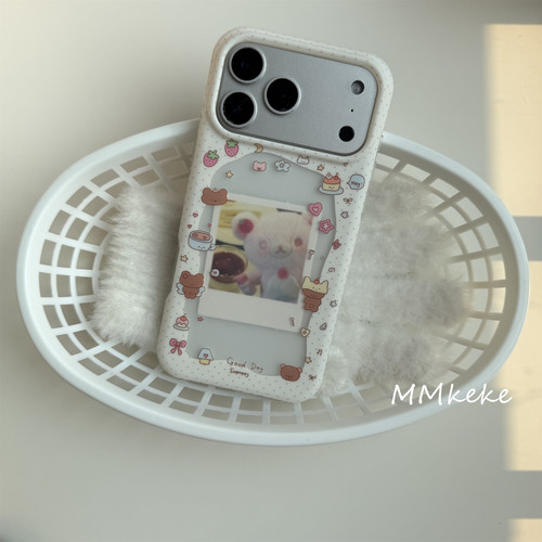 草莓小熊可以放照片双层手机壳