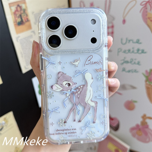雪花蝴蝶结小鹿双层手机壳