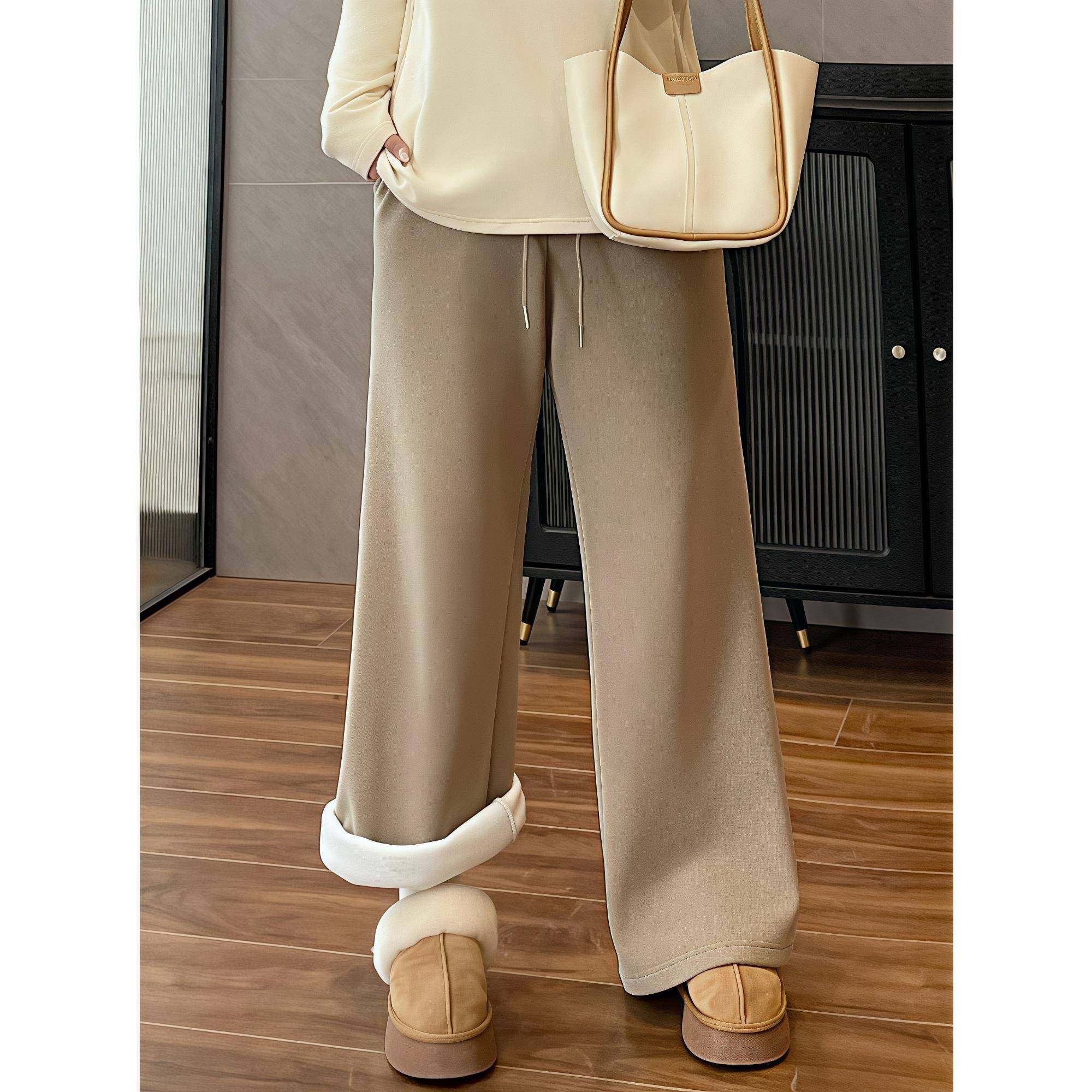 【花契大码女装】12513加绒女裤休闲长裤秋冬裤子冬季直筒阔腿裤