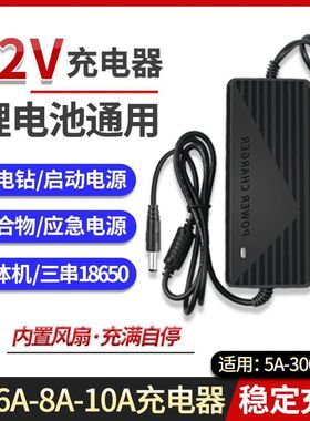 12V锂电池一体机充电器12.6V5A6A智能聚合物三元18650组6A充电线