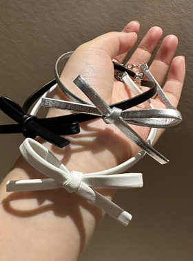 choker辣妹蝴蝶结项圈皮质银色赛博朋克风小众设计感甜酷颈带女