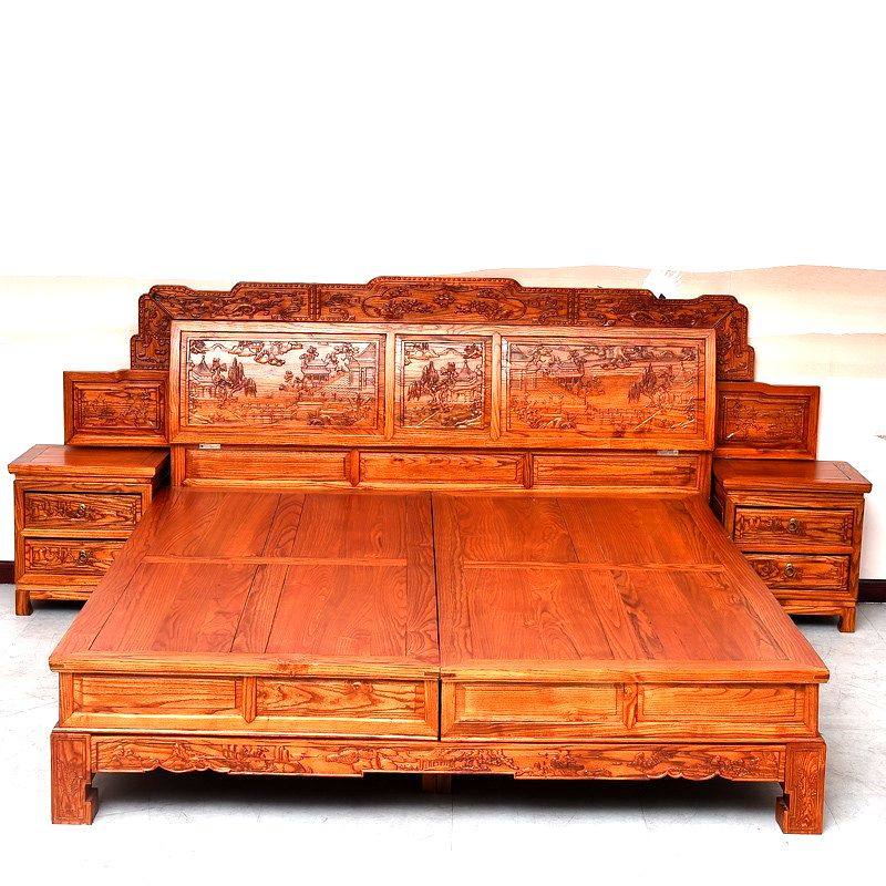 中式仿古典红花梨酸枝花开富贵雕花钩子虎头步步高双人实木架子床