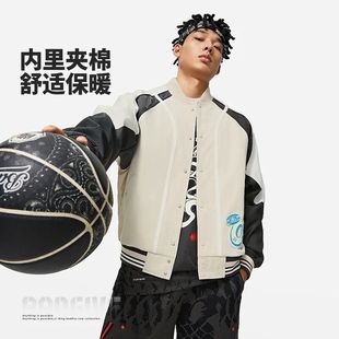 LiNing李宁 防泼水字母印花棒球领外套夹克 男款 砂砾灰曜石灰
