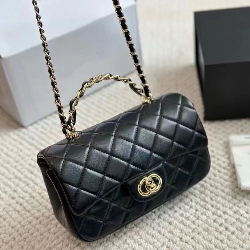 大mini手柄真皮链条包包女2025新款小众高级感羊皮菱格单肩斜挎包