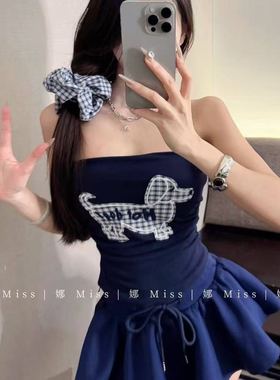 66022新款抹胸性感裹胸纯欲风辣妹绝美短款自带胸垫上衣