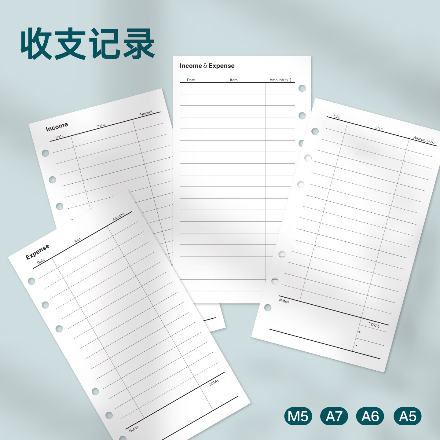 收支记录内页A6per收入支出费用明细管理A6slim财务记账理财活页图片