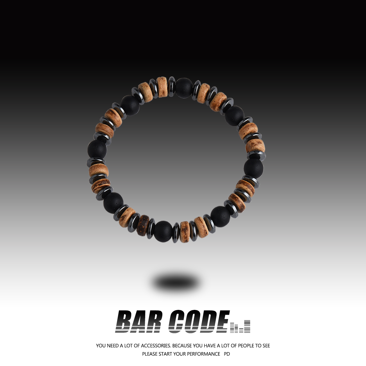 BAR CODE 椰壳黑磨砂珠子手链男生个性小众轻奢简约精致串珠手串