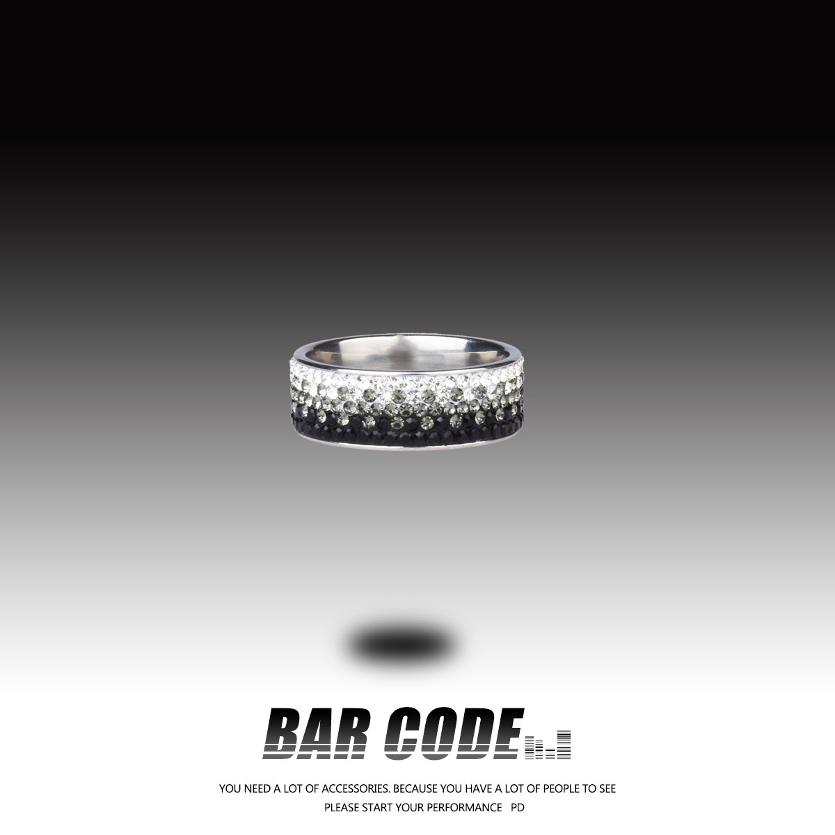 BAR CODE 黑红白满钻戒指男生嘻哈个性小众设计高级感情侣对戒女