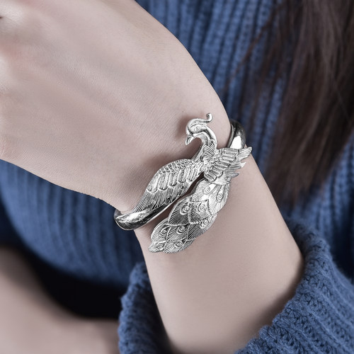 全手工定制999足银孔雀凤凰手镯