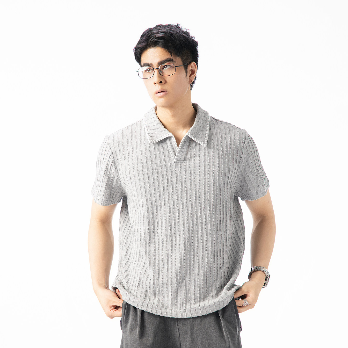 KNSSNK高级复古麦穗纹polo衫短袖男女夏t恤衫手缝线高级感半袖