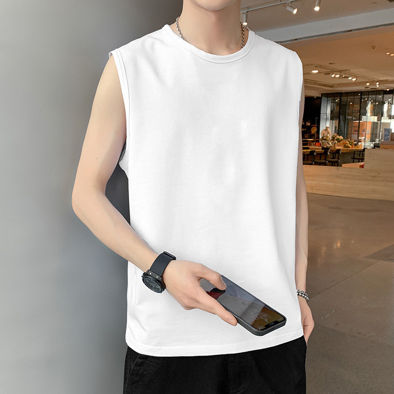 男士纯棉运动背心篮球跑步健身圆领青年欧美潮流无袖T恤夏