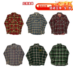 vintage古着复古阿美咔叽日系原宿格子宽松长袖 男女春秋冬衬衫
