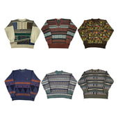 古着vintage复古日系宽松撞色波普图案毛衣针织衫 男女秋冬H235