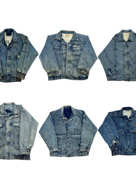 vintage古着美式复古阿美咔叽水洗做旧翻领雪花牛仔外套夹克H37