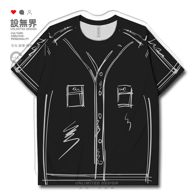 日系创意线条涂鸦3D潮牌T恤大码