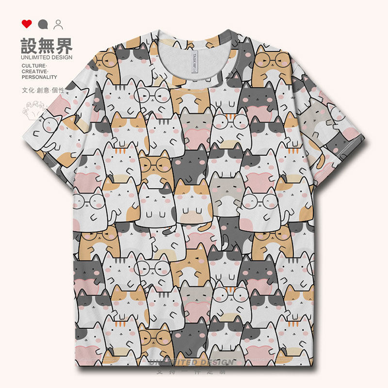 日系港风chic萌宠猫咪卡速干T恤