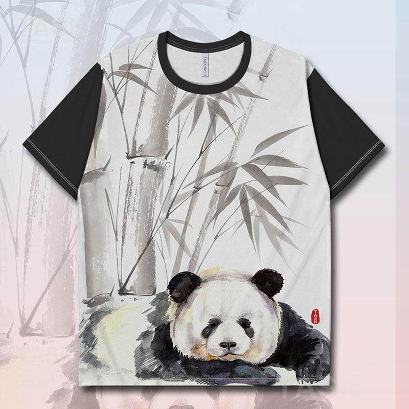 熊猫速干T恤全身印水墨古风跑步