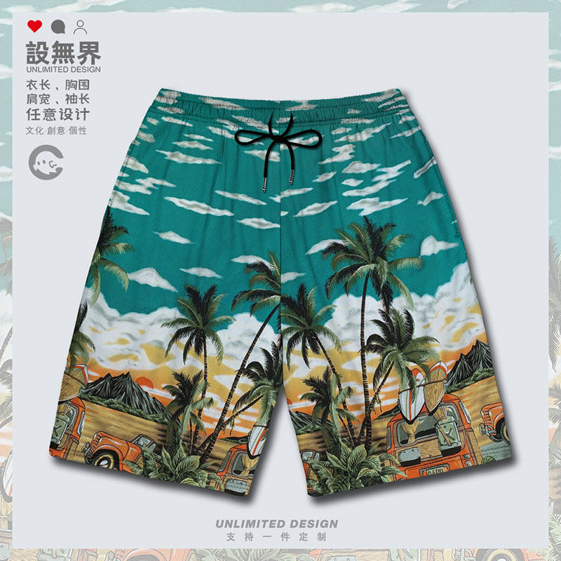 复古夏威夷沙滩海边椰树运动短裤