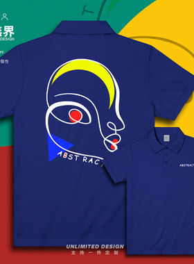 非具象简笔画侧脸图案大师派艺术线条翻领polo衫男女上衣设 无界