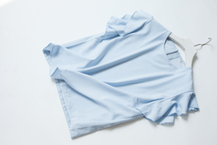 出口日单外贸 荷叶袖 夏季 t恤 纯色 新女短袖 高品